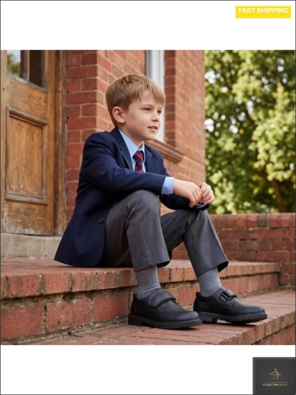 Boys School Uniform Loafers with Hook and Loop Strap - Lightweight Dress Shoes